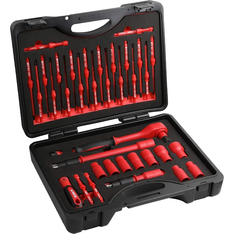 

19004-37-Piece Insulated Electrical Tool Set - Ergonomic Handle with 19 Screwdriver Sizes and 4 Cabinet Keys - 1/2-Inch Drive R