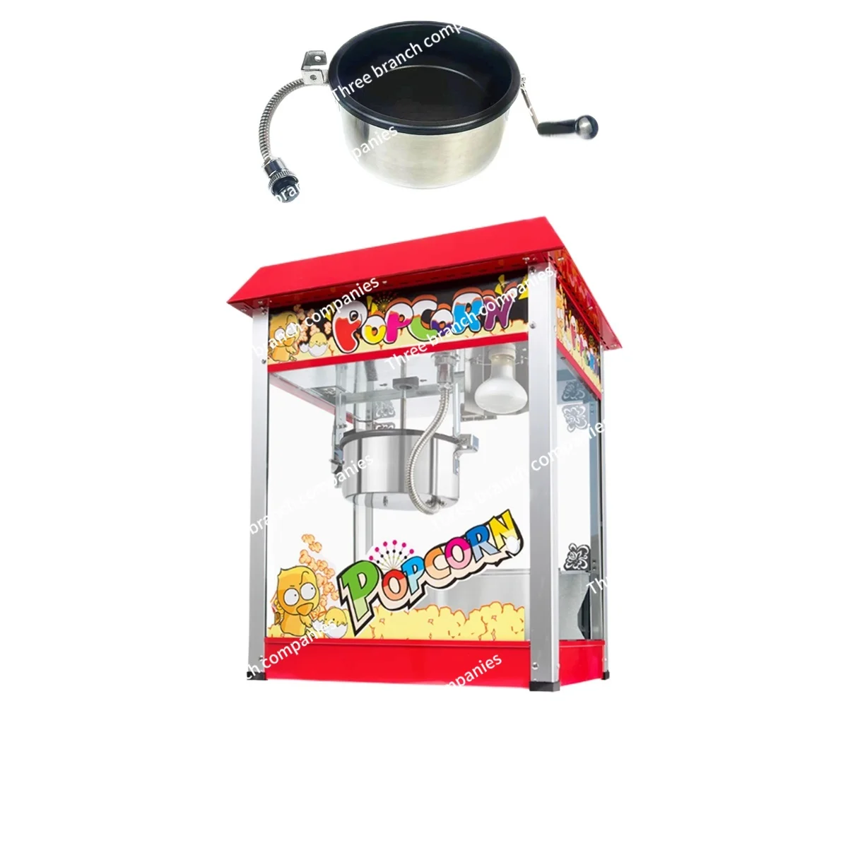 

Popcorn machine accessories, heating tube, light bulb, non-stick pan, oil leakage pan, lid, popcorn pan, stirring shaft.