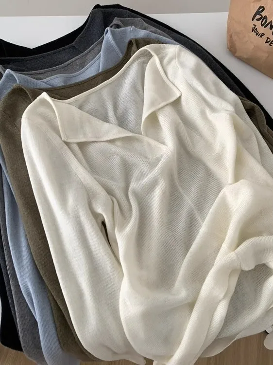 

Ретро-свитер в корейском стиле с отложным воротником, вязаный, женский, осенне-зимний, приталенный, с V-образным вырезом, базовая кофта, топ в стиле INS