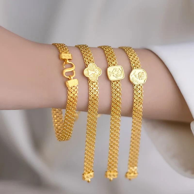 

Women's 9999 24K Real Gold Niche Light Luxury High-end Woven Little Prince Dial Bracelet Design Rose Width Wedding Gifts