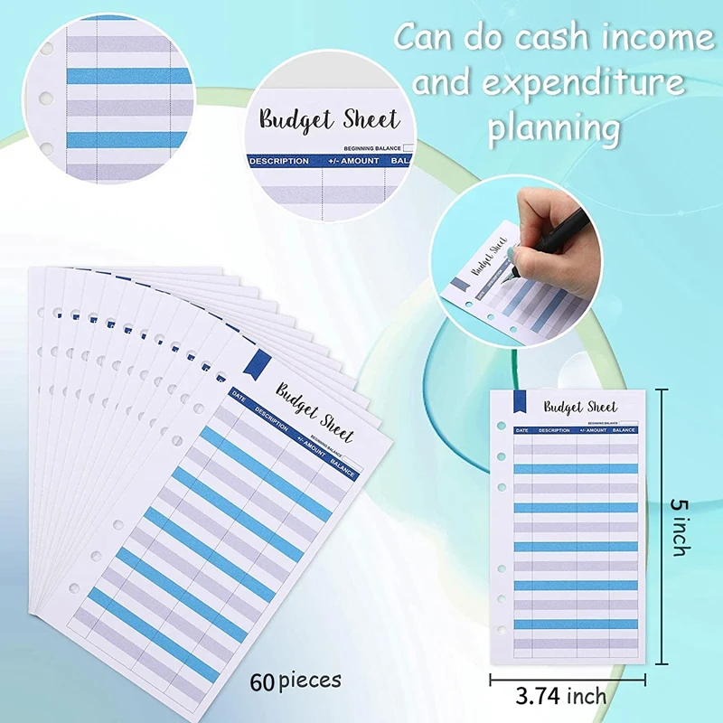 Feuilles de budget de suivi d'exroutage, traqueurs d'enveloppe de trésorerie, pocommuniste de reliure, portefeuille pour la budgétisation à l'horizon, 60
