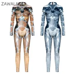 Zawaland Cool Cyber Punk Warrior Mechanical Armour Jumpsuit Punk Cosplay Bodysuit Steampunk Costume Halloween Party Shows