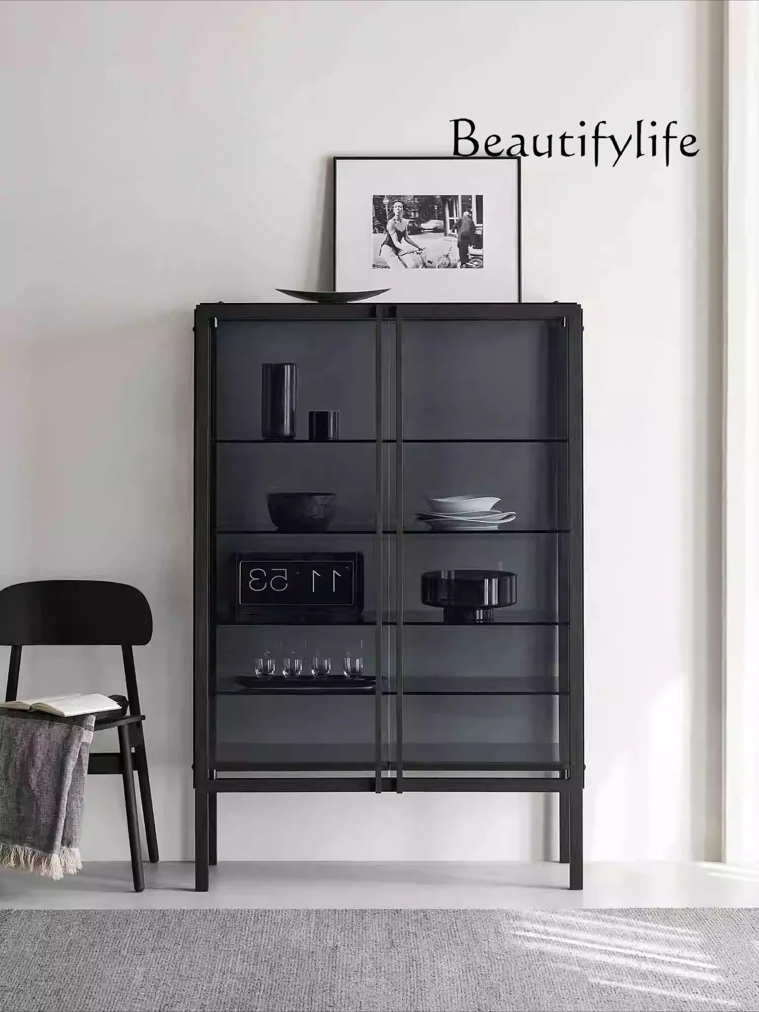 

/Shadow decorative cabinet North American imported oak solid wood tempered glass wine cabinet designer side cabinet