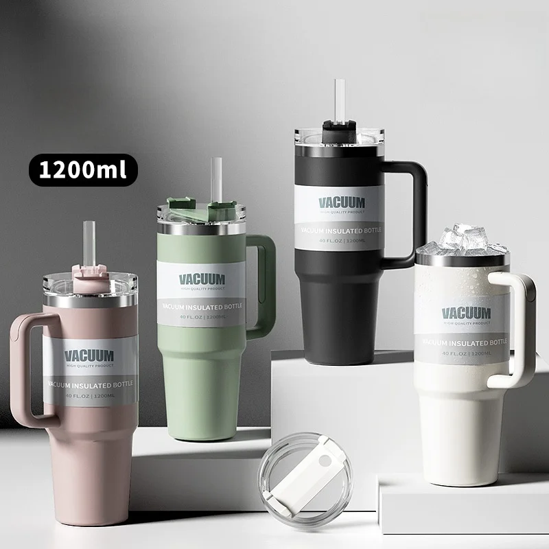 

304 Stainless Steel Insulated Cup 1200ml Thermic Insulated Mug Vacuum Mug With Straw Thermal Water Bottle Portable Thermos Cup