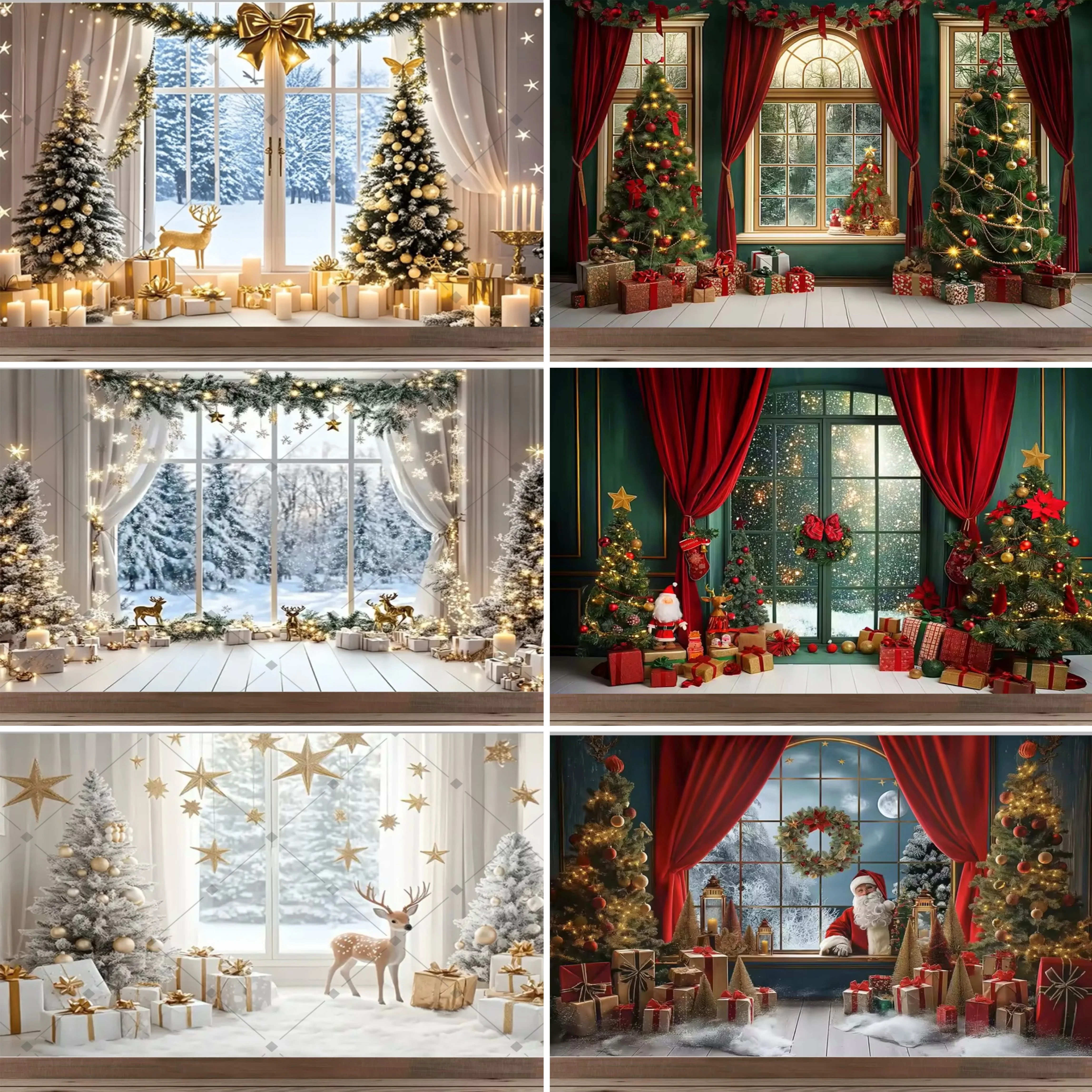 

Christmas Red Curtain Decoration Backdrop Winter Snow Scenery Fireplace Santa Claus photography Backdrop Holiday Party Supplies