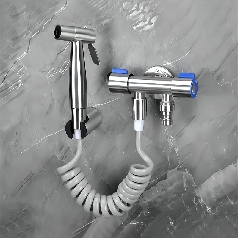 

Stainless steel toilet companion set - toilet flush valve dual angle valve with ladies' spray gun easy to install, water-saving