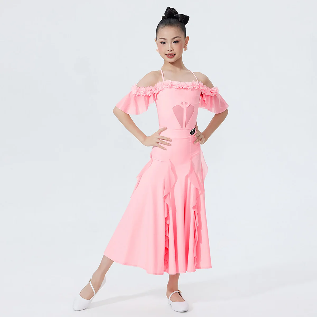 Children's Modern Dance Training Costumes Cutout Shoulder Backless Fishbone Skirt Mesh Backless Fishbone Modern Dancewear