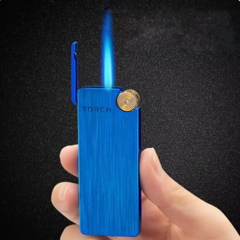 Ultra-thin Metal Butane Gas Lighter Portable Turbo Jet Straight Flame Flashlight Lighter Cigar Cigarette Gadget For Mens Gift