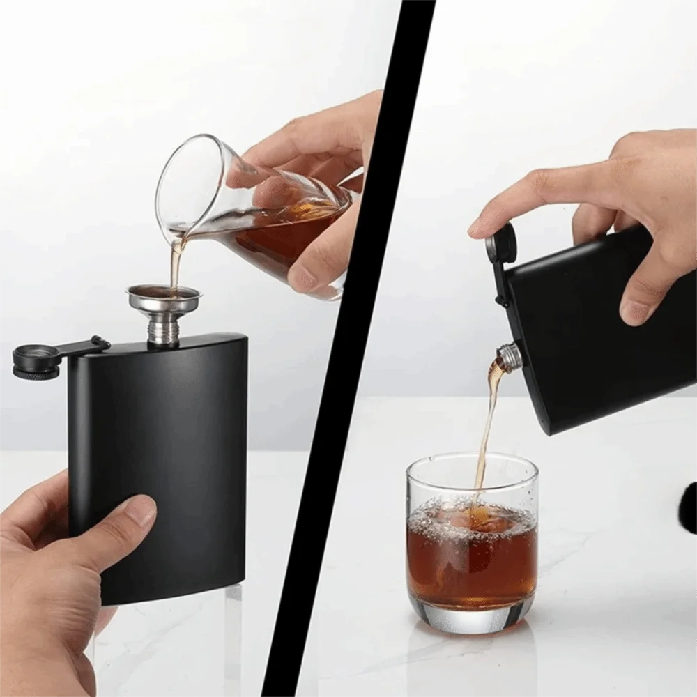 

Портативная черная карманная фляга на 6/8/12 унций, плоская прочная фляга из нержавеющей стали, мини-фляга для алкоголя на открытом воздухе