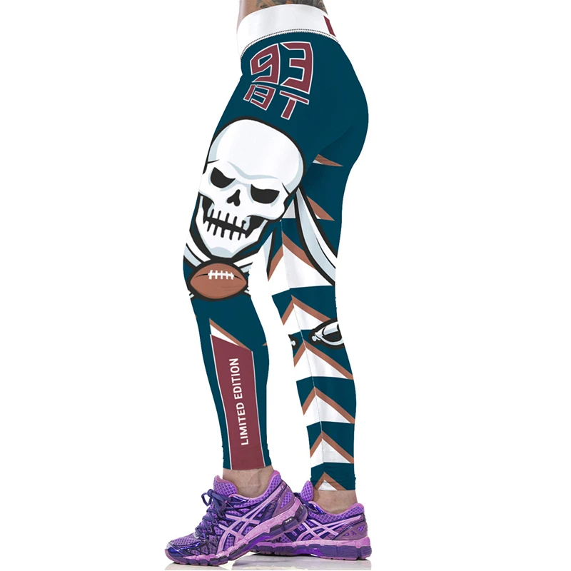 Legginsy sportowe kobiety wysoka talia spodnie do biegania czaszka 3D nadruk szybkoschnący leginsy sportowe elastyczny trening siłownia Leggins damskie