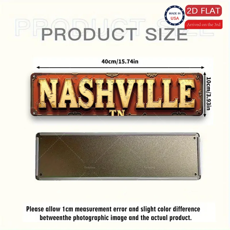 1 قطعة علامة معدنية ، 4x16 بوصة خمر Nashville TN علامة معدنية ، ديكور مزرعة ريفي للمنزل والحديقة