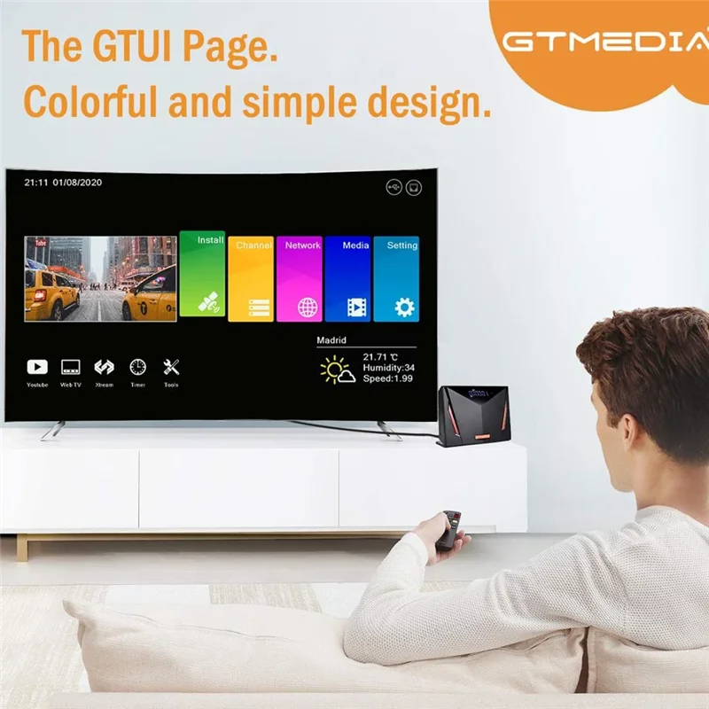 GTMEDIA V8 UHD 4K 울트라 HD 스마트 TV 박스, DVB-S S2 S2X + T T2 + C, 지상 TV 리시버 스마트 카드 슬롯 지지대, MARS ECAM CCAM M3U