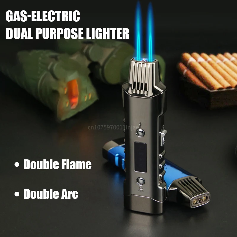 Multifunctional Gas And Electric Lighter Double Arc Double Blue Flame White Night Light With Power Display Outdoor Windproof - Image 4