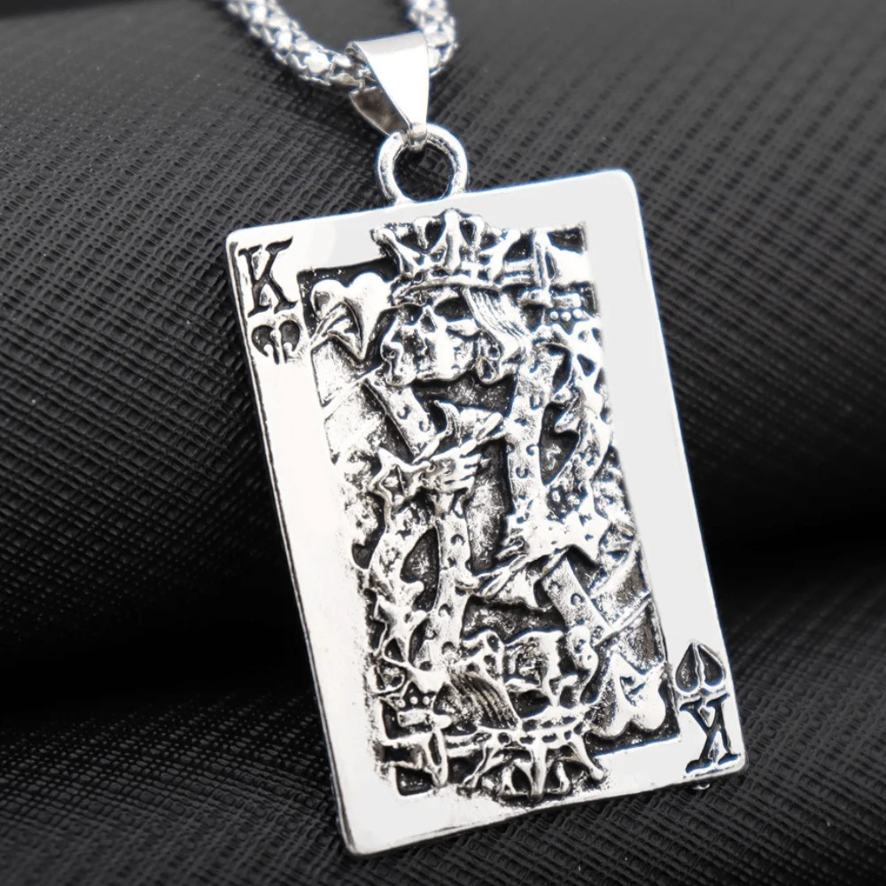 Vintage Poker King K Pendant Men's Necklace Personality Punk Hip Hop Pop Party Gift Accessories