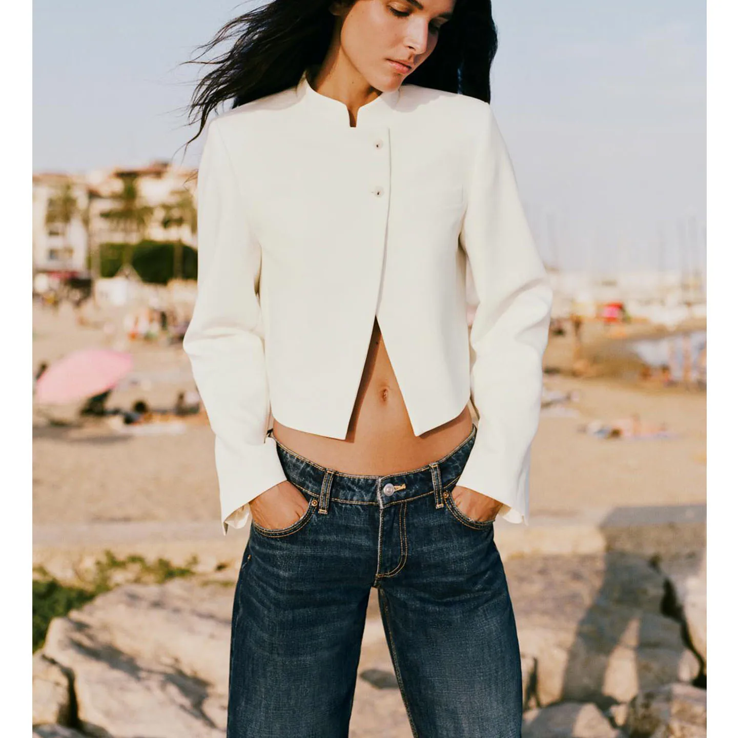 2025 Autumn New Simple Style Short Length Shangzhen Collar Long Sleeve Women's Suit Jacket with Padded Shoulder Pads French S...