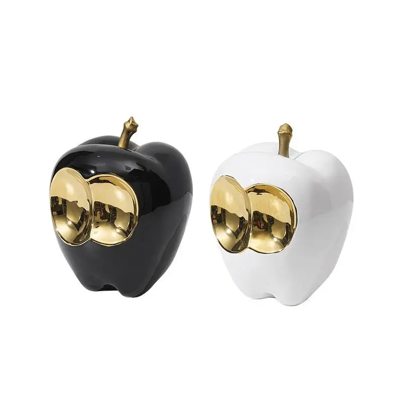Creative Modern Light Luxury Gold Plating Ceramic Apple Small Ornament Advanced Decoration Crafts