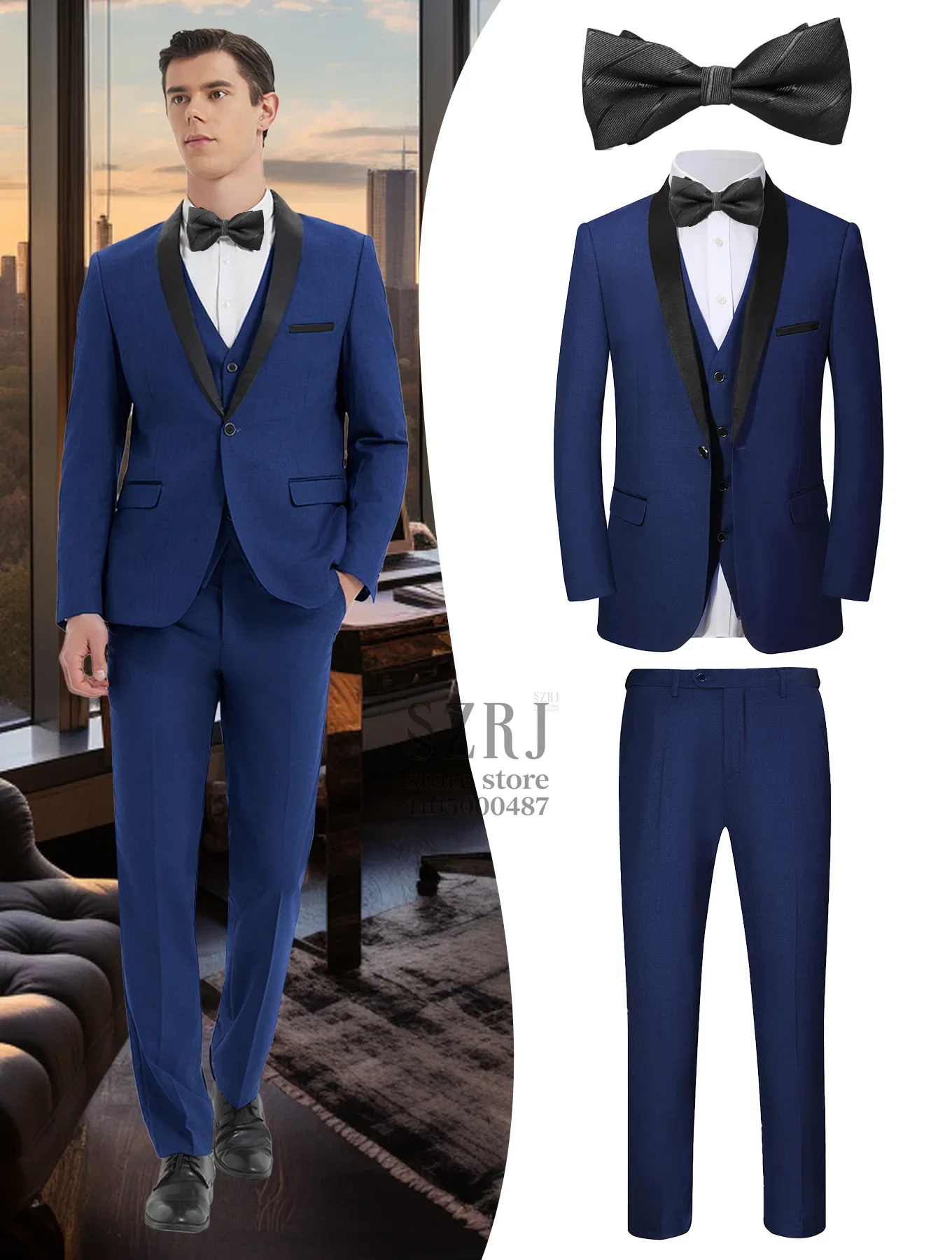 

Мужской костюм в британском стиле (куртка + жилет + брюки + галстук-бабочка) - тонкий, элегантный, многоосведочный