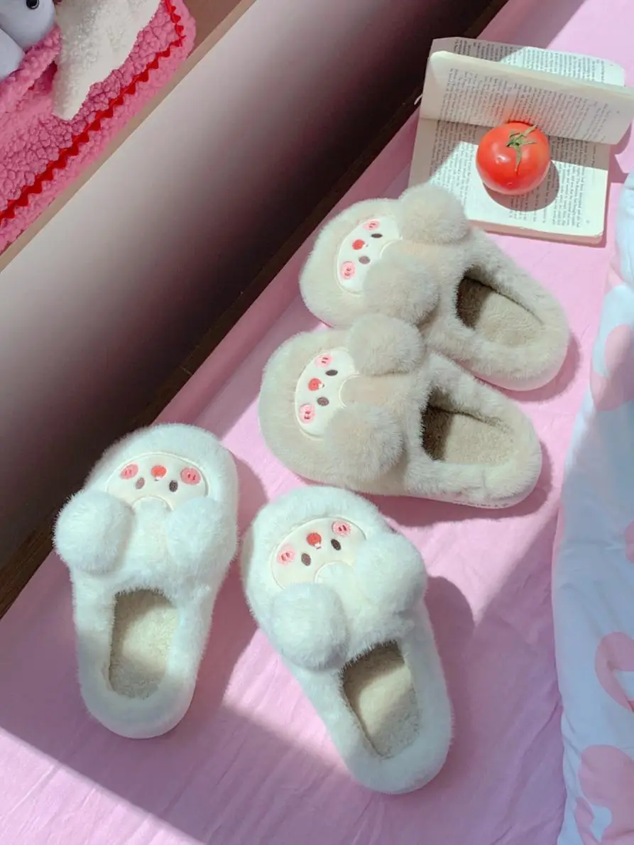 Funny Cute Cotton Slippers For Women Winter 2024 New Warm And Non Slip Thick Soled Cute Cartoon Plush Home Slippers