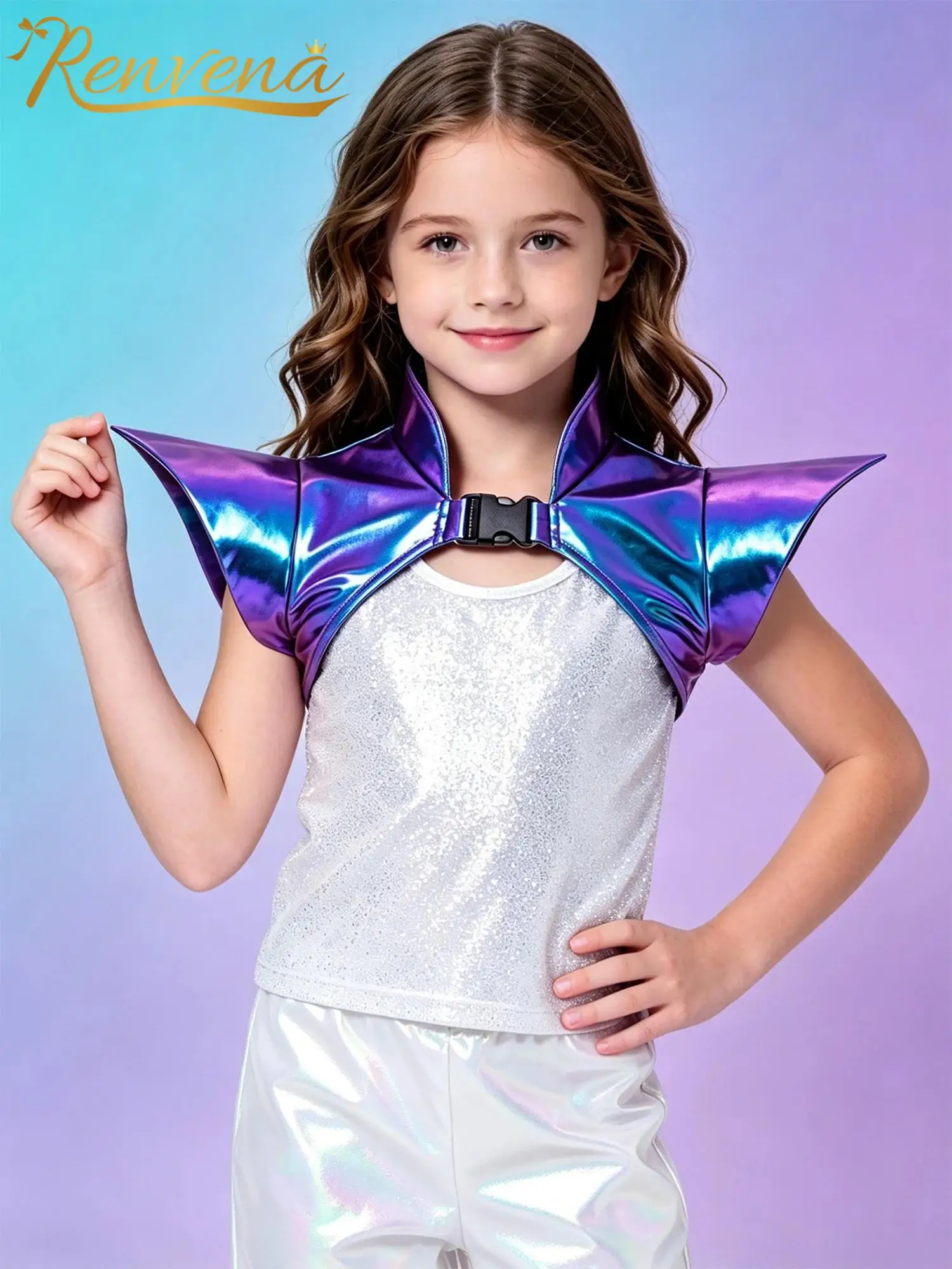 Girls Steampunk Shoulder Armor Shrug Gothic Pauldron Halloween Costume Collared Metallic Warrior Outfit for Stage Performance view 2