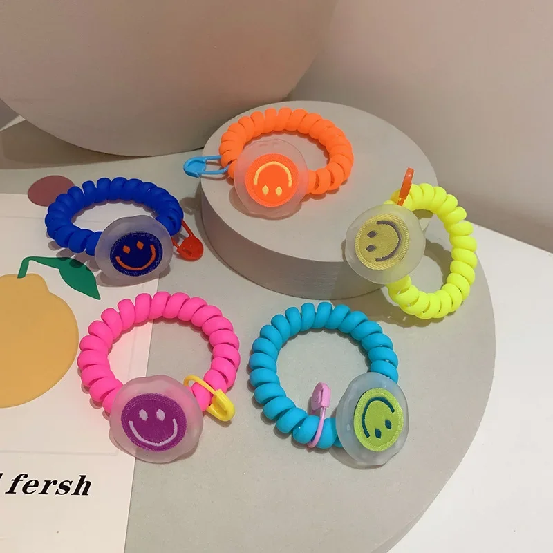 New Fashion Korean Style Frosted Phone Cord Hair Rope For Women Girl Tie Hair Rubber Band Smile Face Colorful Hair Accessories