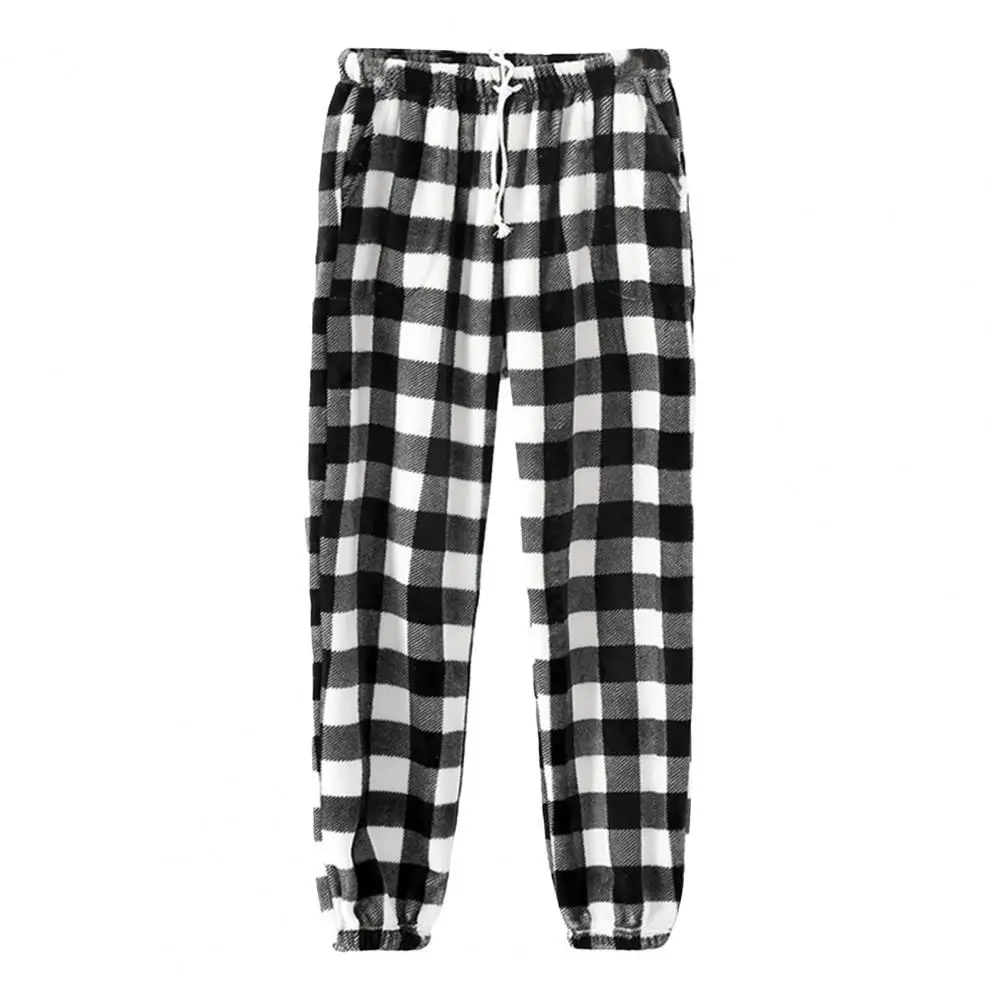 Plaid Pajama Pants Elastic Waist Pajama Bottoms Cozy Winter Pajama Pants with Plush Fabric Elastic Waist Plaid Print for Keeping