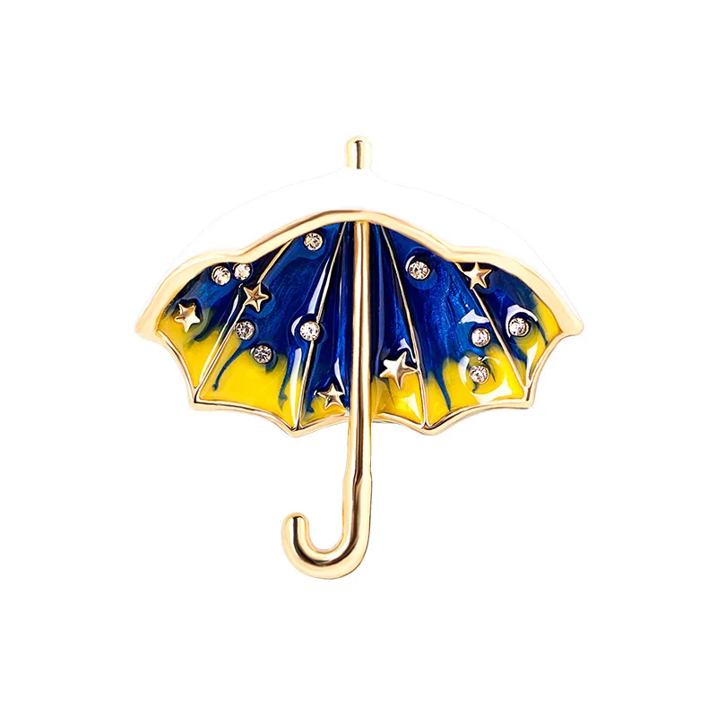 Beautiful Blue Starry Sky Umbrella Brooches For Women Cute Enamel White Umbrella Brooch Casual Party Clothing Pins Jewelry Gifts