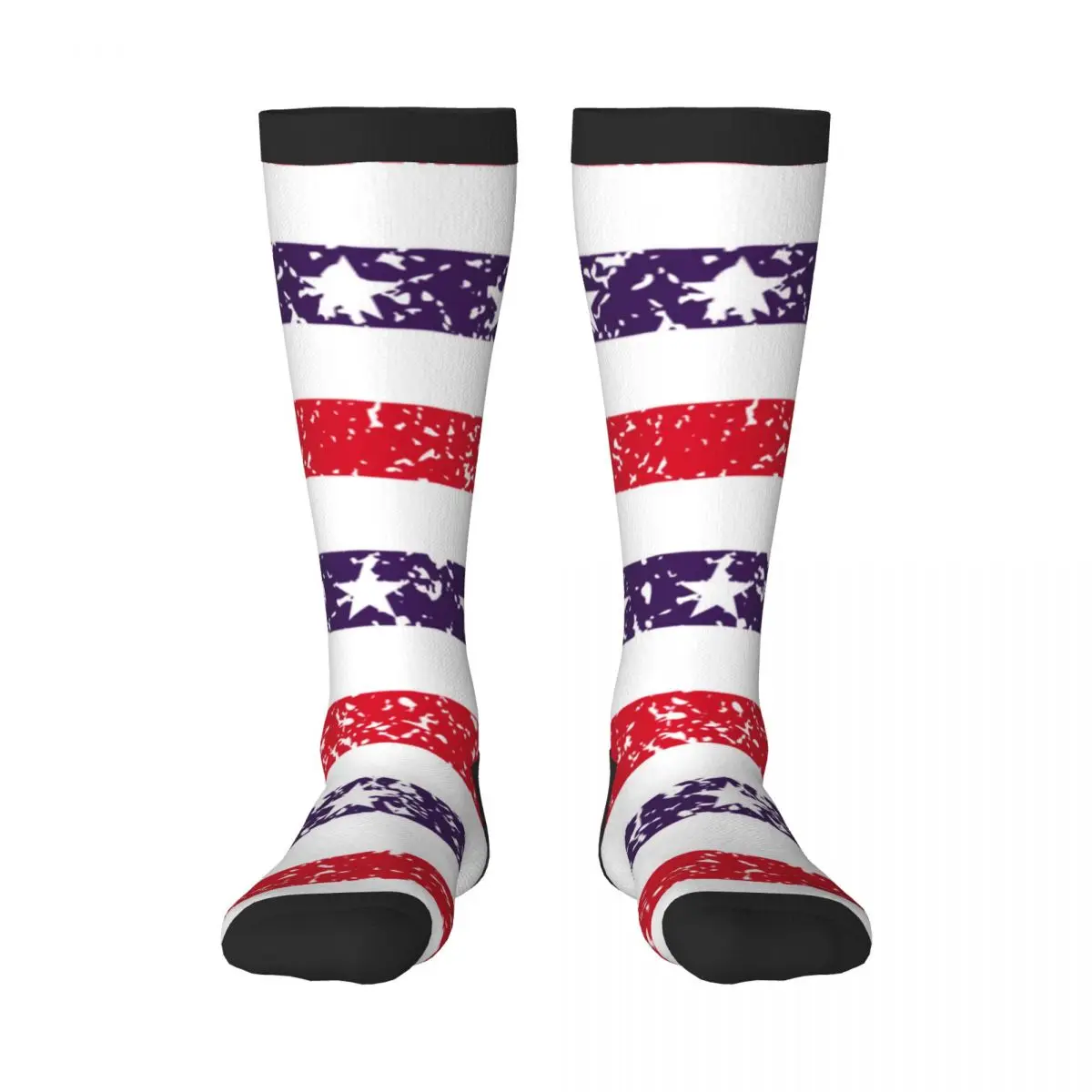Over Knee Long Socks 4th Of July Stars And Stripes Grunge Abstract Pattern Thigh High Stockings Street Party Cosplay Hosiery