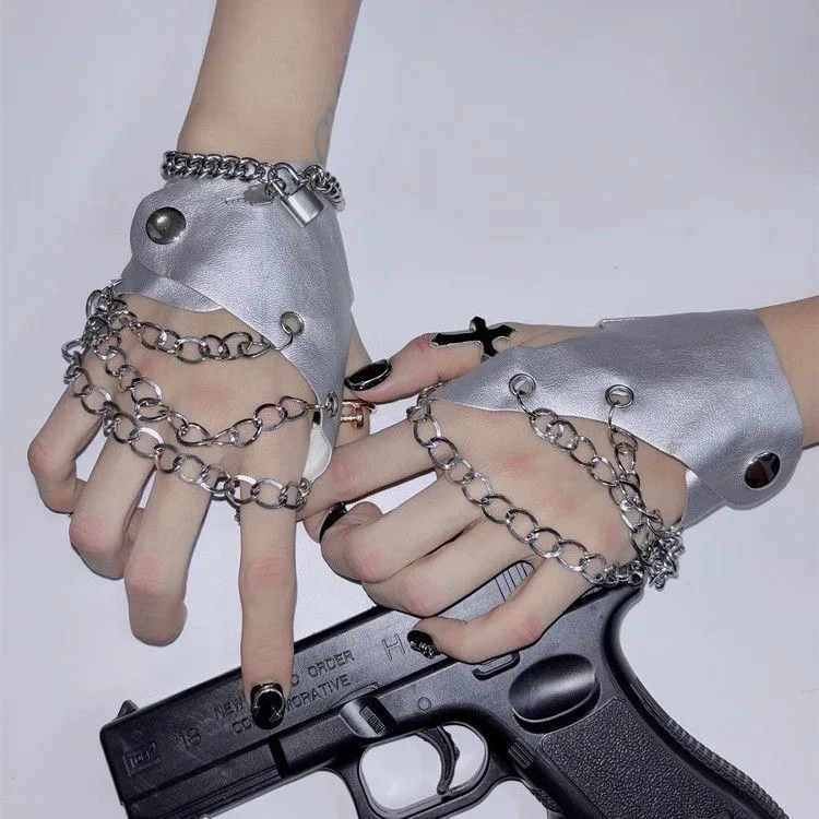 スキン手袋変装 y2k アクセサリーコスプレ手袋パンクダンスアクセサリー衣装ハンドカフロリータチェーンクール手袋