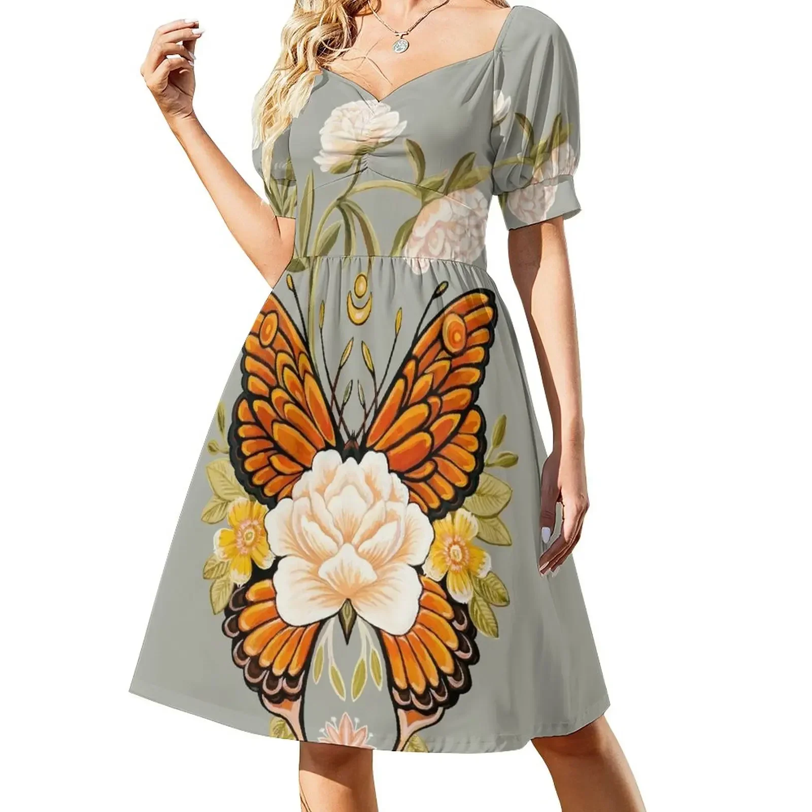 

Tattoo Butterfly Peonies Short-Sleeved Dress Dress women summer dresses for women 2025 Dress
