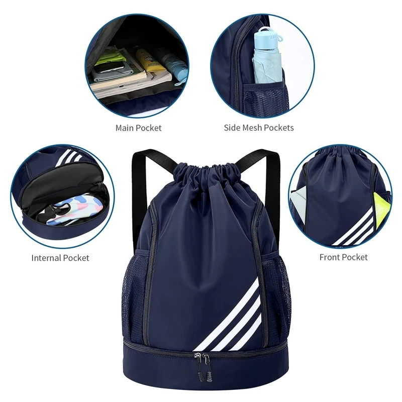 2023 New Design Sports Backpacks Soccer Drawstring Bag Gym Backpack Travel Hiking Draw String Back Bag Multi-Pocket Waterproof