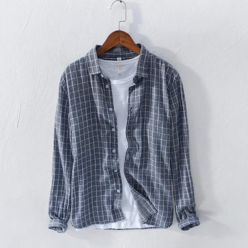 

Свободный хлопок и лен, мужская весенняя повседневная дышащая художественная длинная све в полоску с рисунком молодежная повседневная одежда