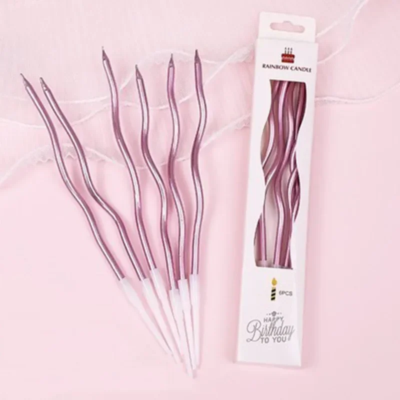 6PCS  Birthday Curved Cake Candles  Baby Shower Gender Reveal Cupcake Decorating Candle Toppers Wedding Party Decorative