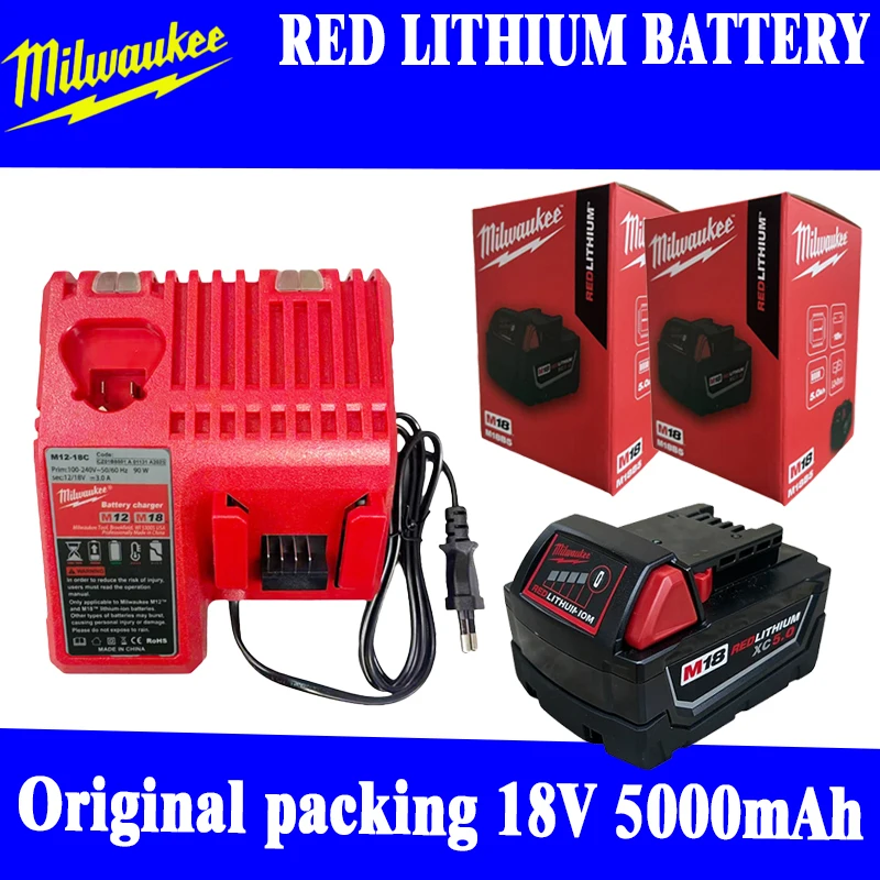 

Milwaukee 18V Original 5000mAh Li-ion Battery M18 Rechargeable Battery with REDLINK Intelligence for M18 Series Power Tools
