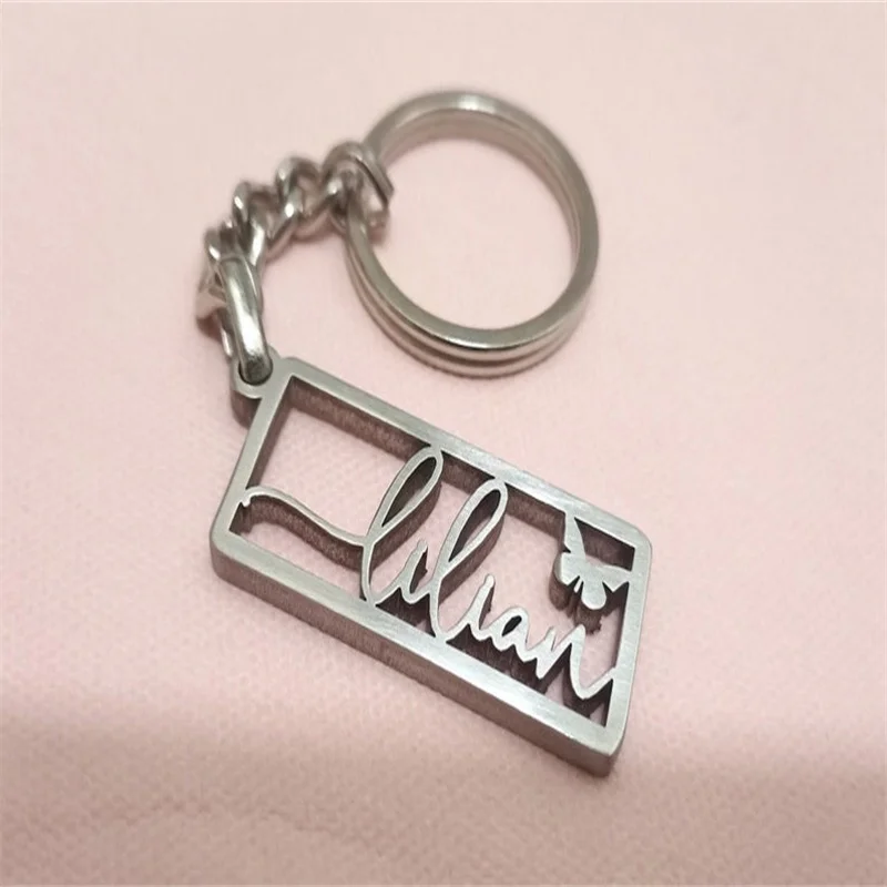 Custom Name Keychain Stainless Steel Car Pet Comapny LOGO Sign Pictures Drawing Photo Customization Keyring Fathers Day Gift