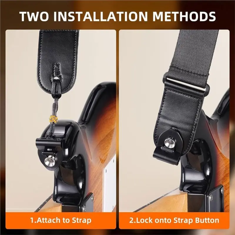 A64T Guitar Strap Locks 2-Pack, Anti-Slip Strap Lock System with Cable Holder & Extension Strap Loop for Acoustic Electric