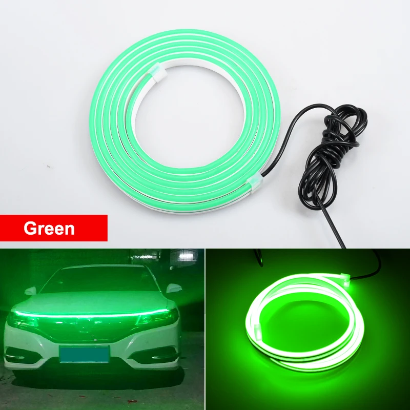 

Car Suv Led Hood Light Strip Daytime Running Light Exterior Decoration Lights Flexible Auto Atmospere Lamp 12v Waterproof Green