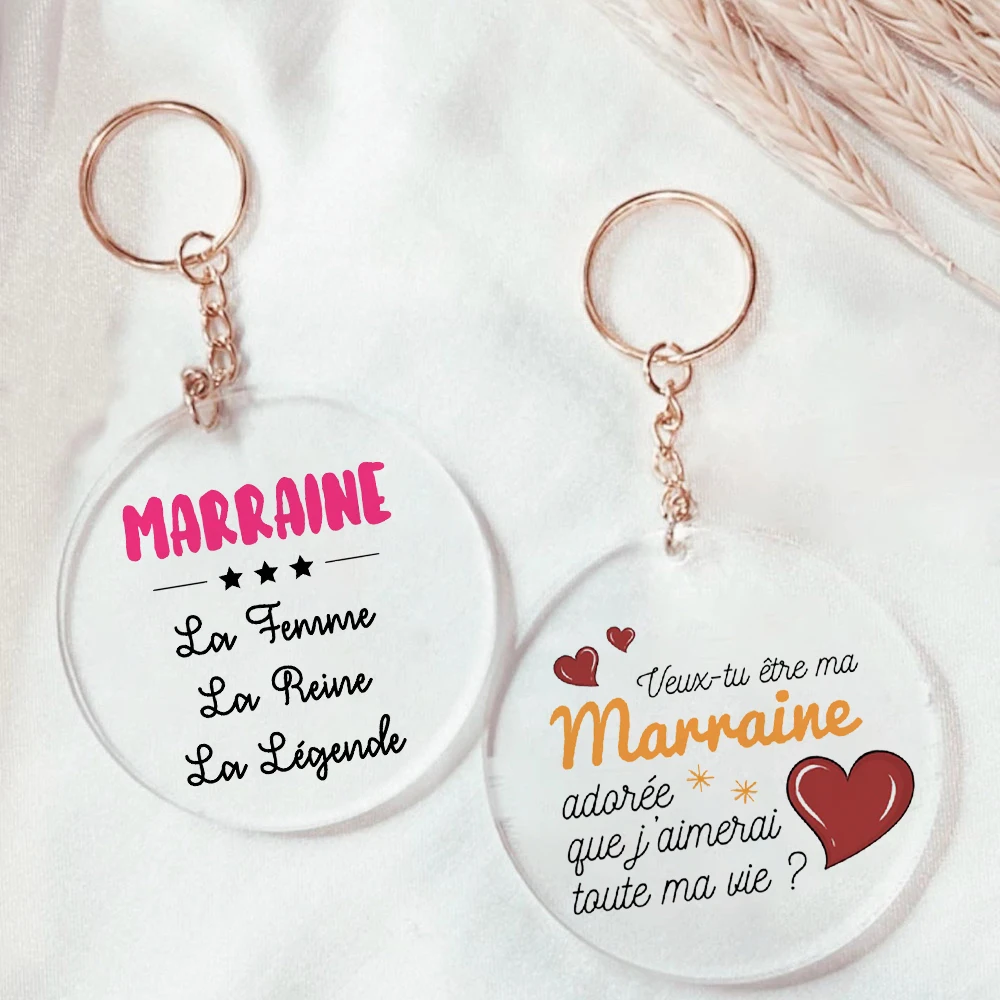 Do You Want To Be My Godmother French Printed Keychain Transparent Key Chain Acrylic Keyring Festive Birthday Gift for Marraine