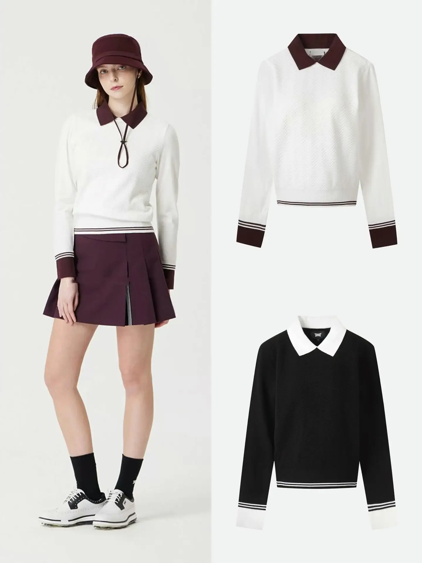Clearance Sale - New Arrival Ladies Golf Long Sleeve Knit Top Color Block Slim Youthful Versatile Casual Undershirt