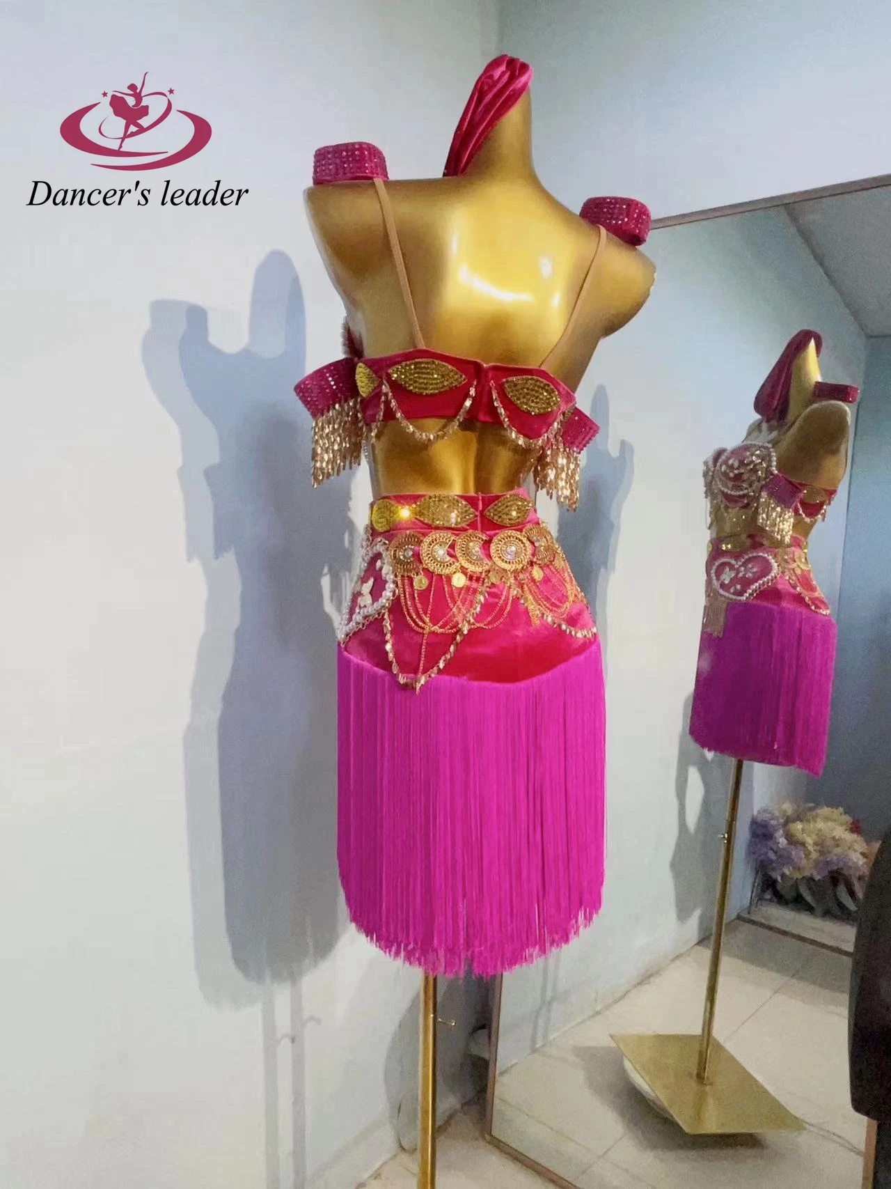 Latin Dance Stage Women's High-end Custom Split Bra Tassel Skirt Pendulum Art Samba Performance Rhinestone Clothing Dress