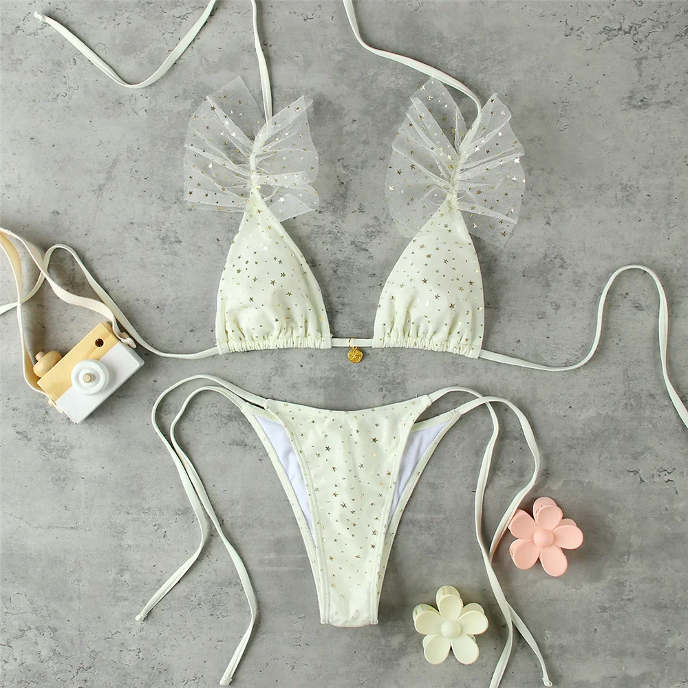 

Micro Bikini Push Up Women Swimsuit 2025 Sexy Swimwear Brazilian Bikini Set Thong Biquini Swim Suit Lace Ruffle Beachwear Female