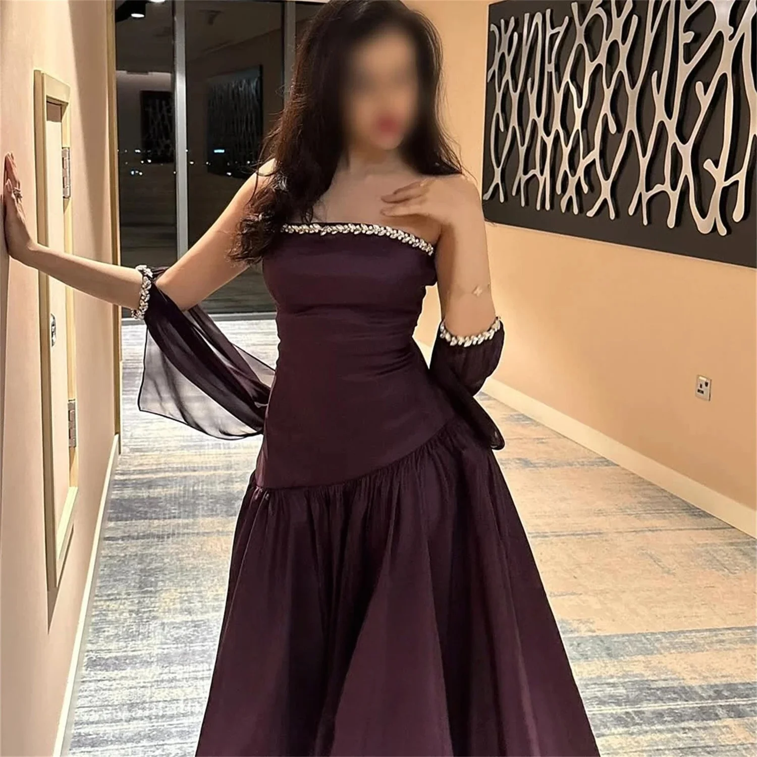 

Strapless Beaded Long Bespoke Occasion Gown Long Evening Dresses Pastrol Unisex Jersey Retro Dubai Saudi Arabic Prom Customized