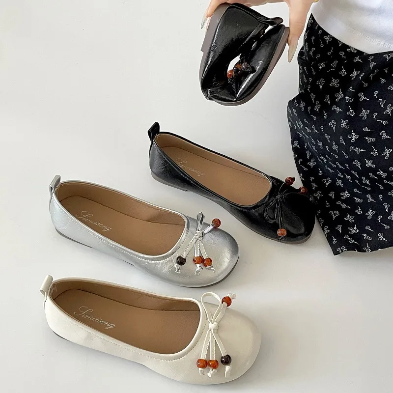 French Retro Bow Flat Shoes Women's Spring Mary Jane Shoes 2026 New Women Ballet Flat Soft Soled Dress Loafers Zapato Mujer