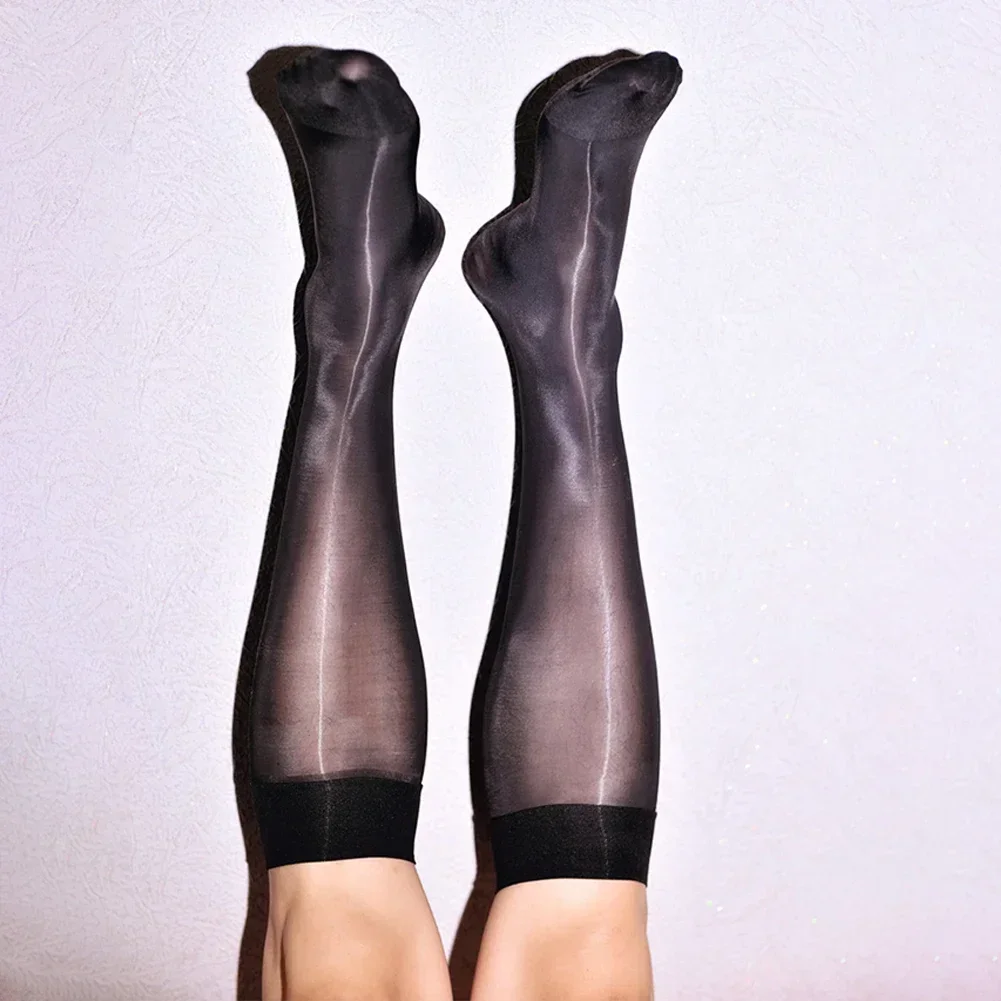 

Casual Man Oil Shiny Transparent Middle Tube Socks Business Formal Stretchy Knee High Sheer Long Socks For Men