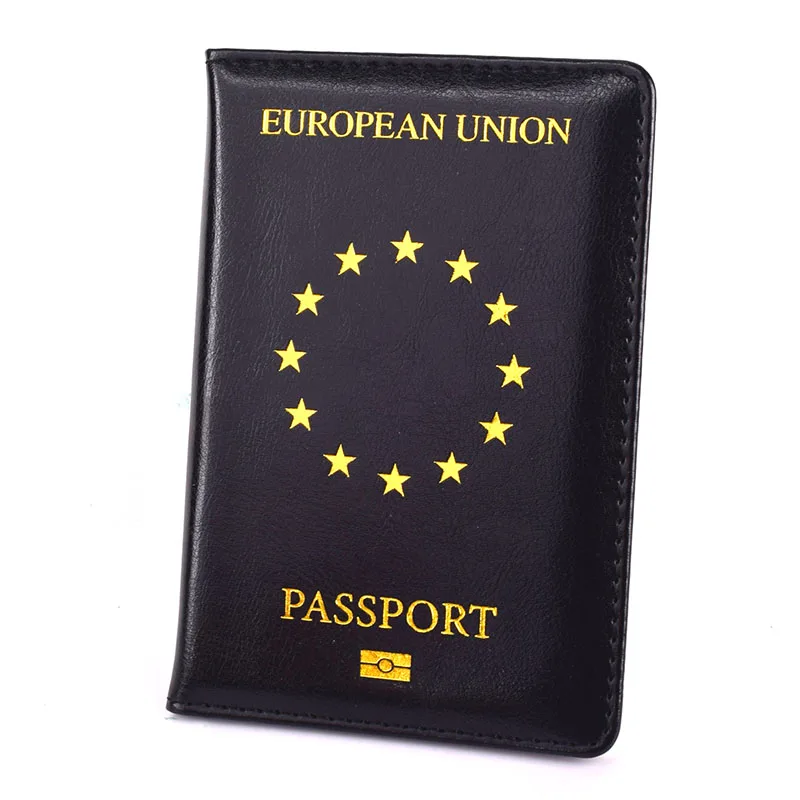 EU Europe Leather Passport Cover For Cards European Union Travel Passport Holder Wallet Document Organizer Case Men Women