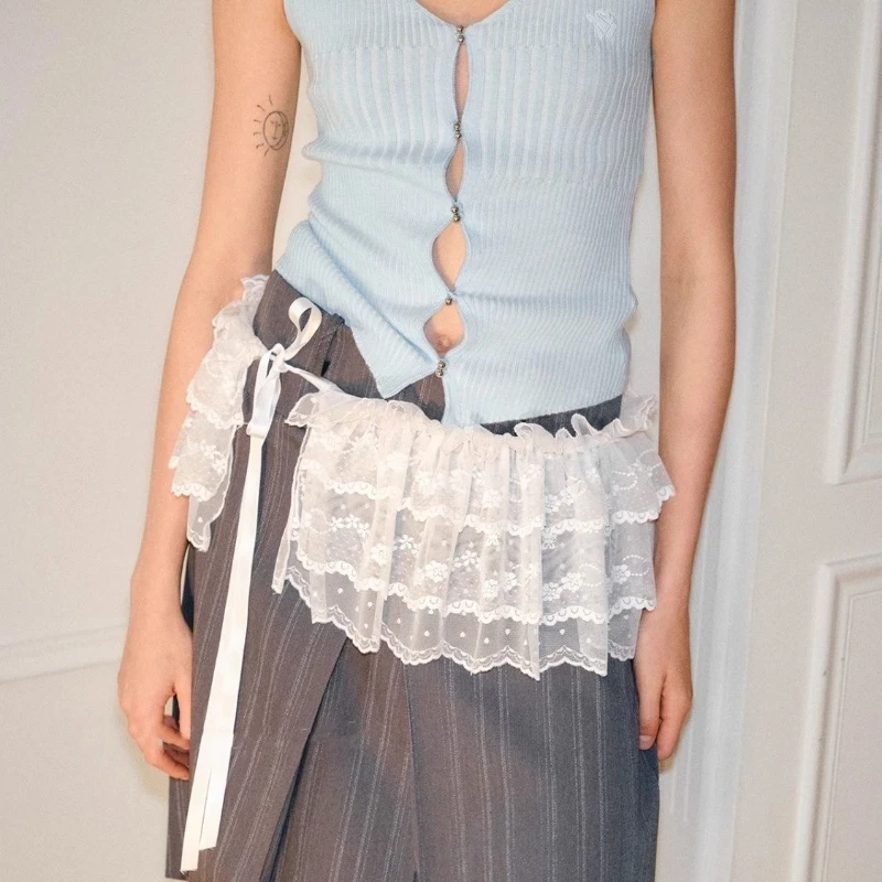 Women New Fashion Lace Overskirt Layered Wrap High Low Peplum Skirt for Jazz Dance  Lace Up Ruffles Y2K Casual Outfits