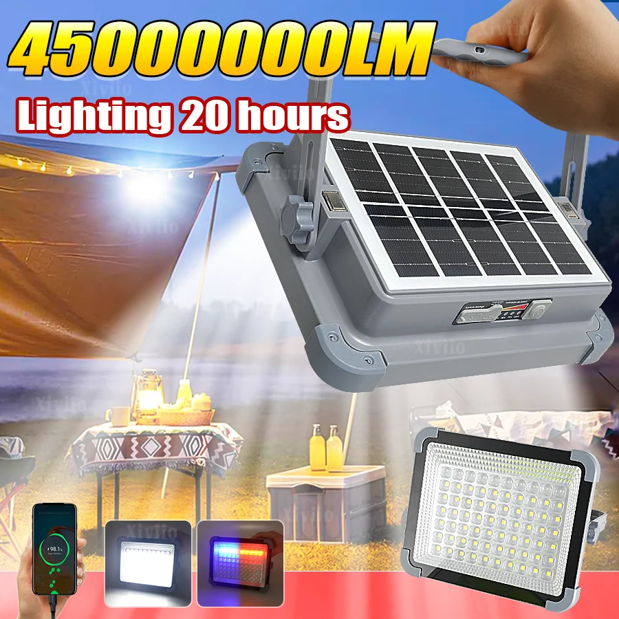 Portable Solar Lantern LED Tent Light Rechargeable Lantern Emergency Night Market Light Outdoor Camping Bulb Lamp Searchlight