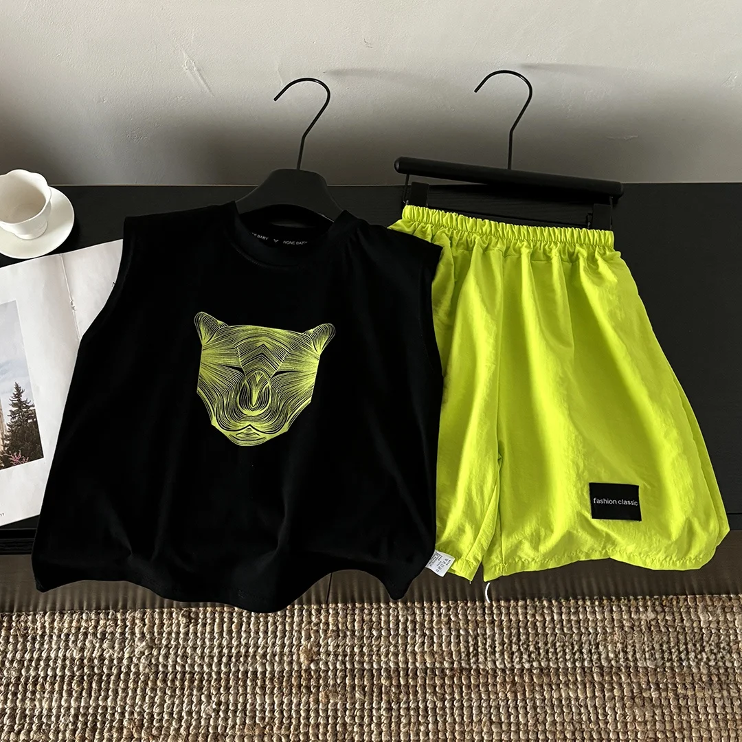 

Dopne Summer Set Child Svel Ensemble Korean Sle ortie orts for Boys in between Big Kids Faionable Airborne Vest