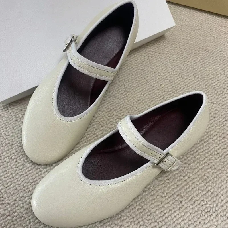 New Real Leather Black Shoes Flat Mary Jane Ballet Shoes for Women