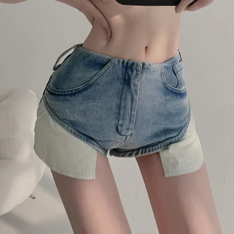 2022 Summer Women Jean Shorts Jeans Cotton Low Patchwork Skinny Button Fly Girls Jean Shorts Euro-America Style