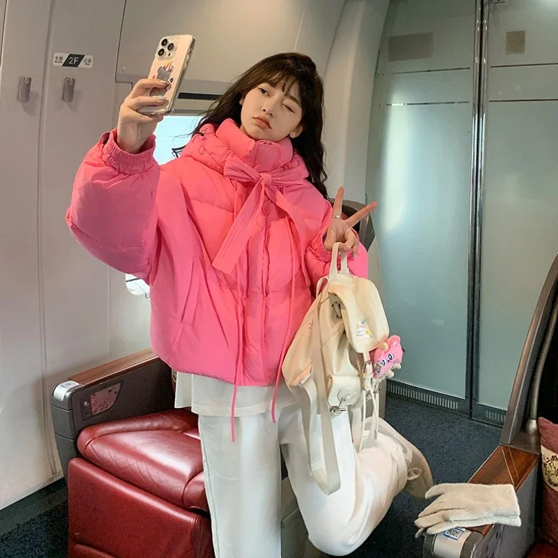 Neue 2025, Herbst/Winter Parkas Frauen Koreanischen Stil Mit Kapuze Langarm Mantel Solide Büro Baumwolle Jacke Frau